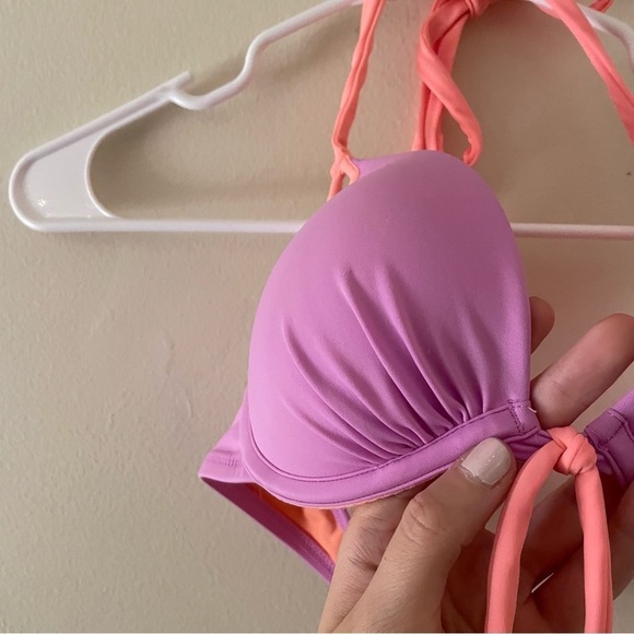 Victoria’s Secret pink and orange bikini top swimwear padded tie closure bow - Picture 2 of 9